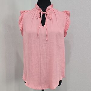 Cupcakes & Cashmere Pink Ruffle Tie Neck Blouse Flutter Sleeve XS